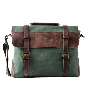 TA3 MESSENGER 3 VINTAGE™ Torba na ramię listonoszka płótno - skóra naturalna A4 - zielona